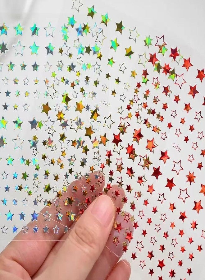 Maigitur 12 Sheets Shiny Star Nail Stickers 3D Self Adhesive Laser Twill Five-Pointed Star Nail Decals Holographic Colorful 4th of July Nail Supplies Design for Women Manicure DIY Nails Decorations - Image 4